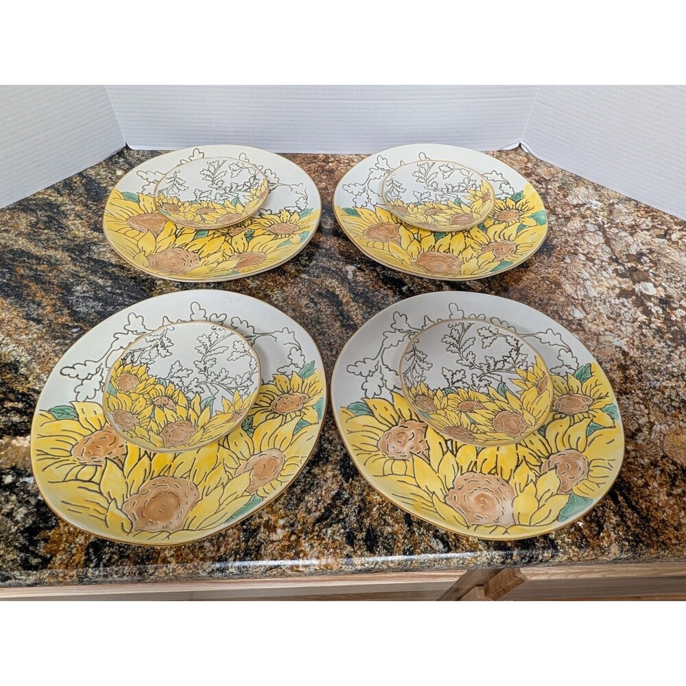Colorful Gilded Sunflower Dinner Plates & Small Plates Set Of 14. Spectrum